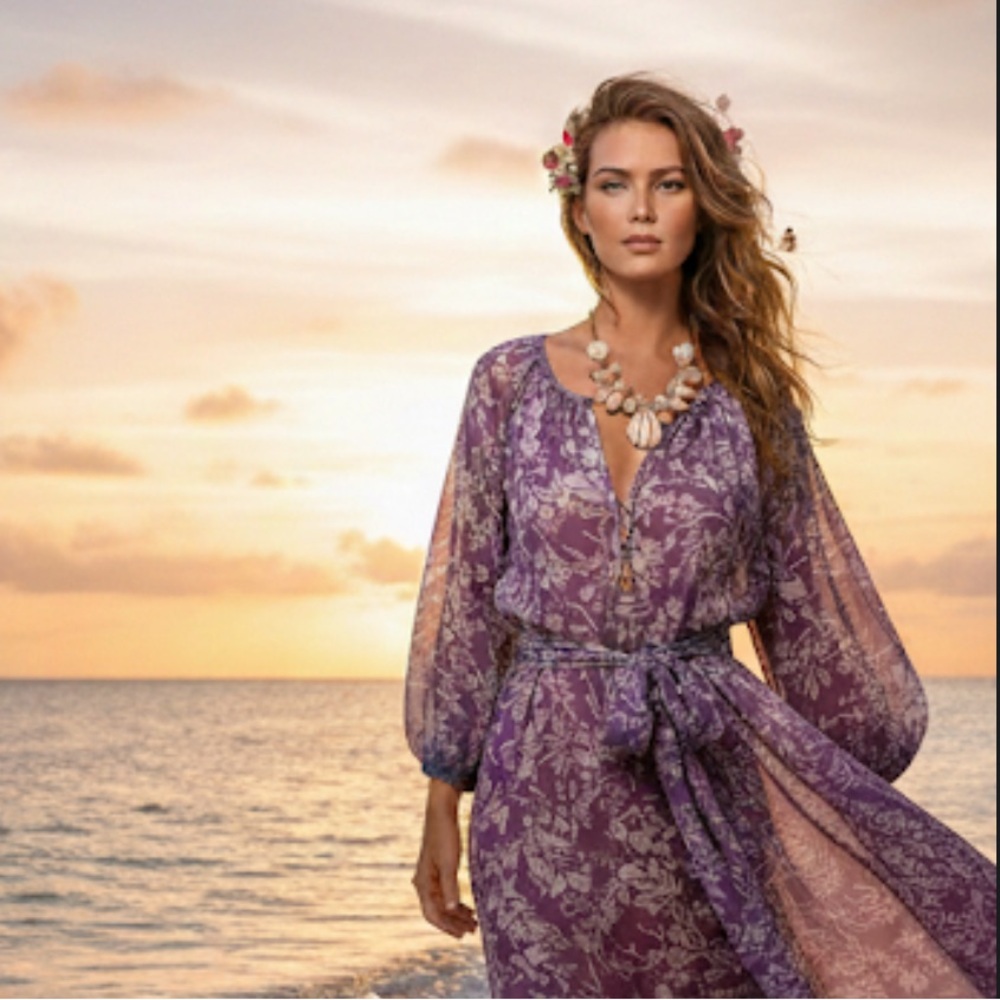 GILLIA Puff Sleeve Cotton Tunic Belt Dress